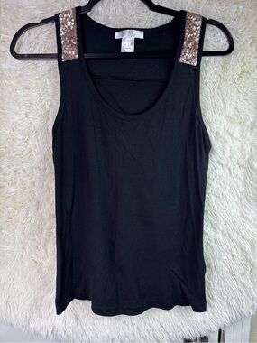 VENUS Black Tank with Rose Gold Sequin Straps
